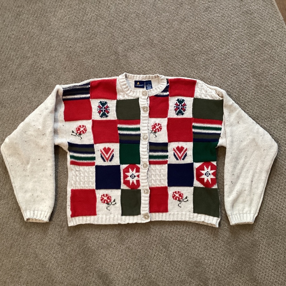 Lizsport Vintage Sweater Cardigan 100% Cotton